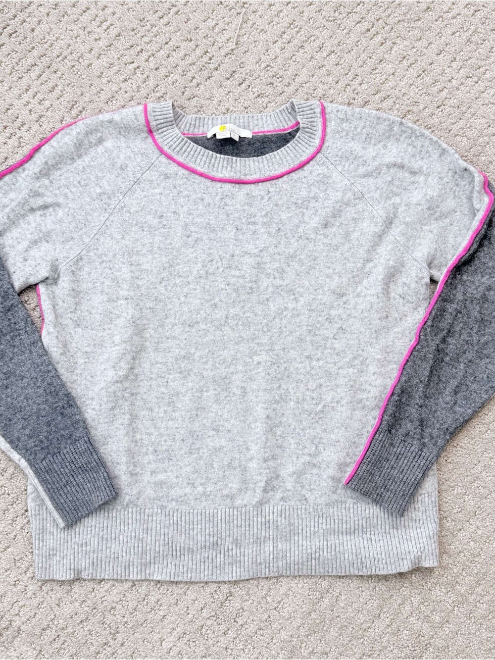 Boden wool blend Light Gray Crewneck Sweater with Dark Gray back and Pink Piping